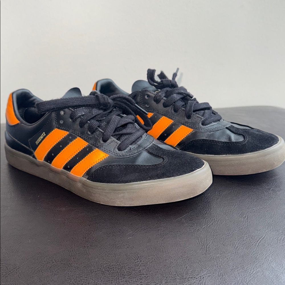 MAKE OFFER Adidas Busenitz Men's Black & Orange Sneakers Shoes Size 9.5; 10 US